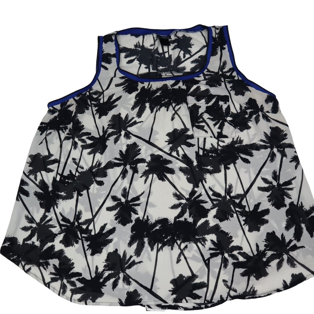 Torrid Womens Georgette Tank Top Blouse Chiffon Semi-Sheer Palm Trees